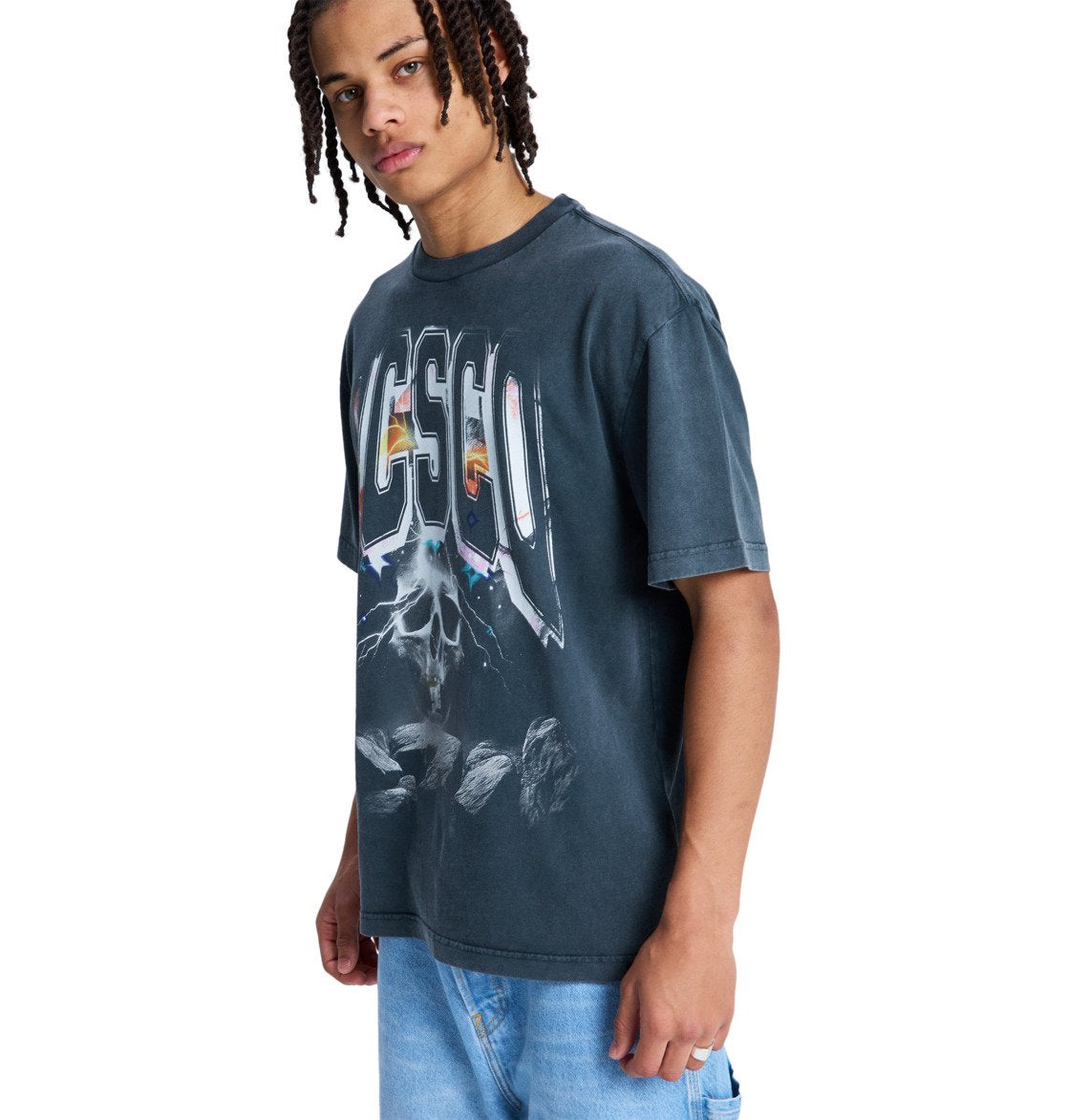 DC SHOES SKULLSTORM WASHED BLACK T-SHIRT
