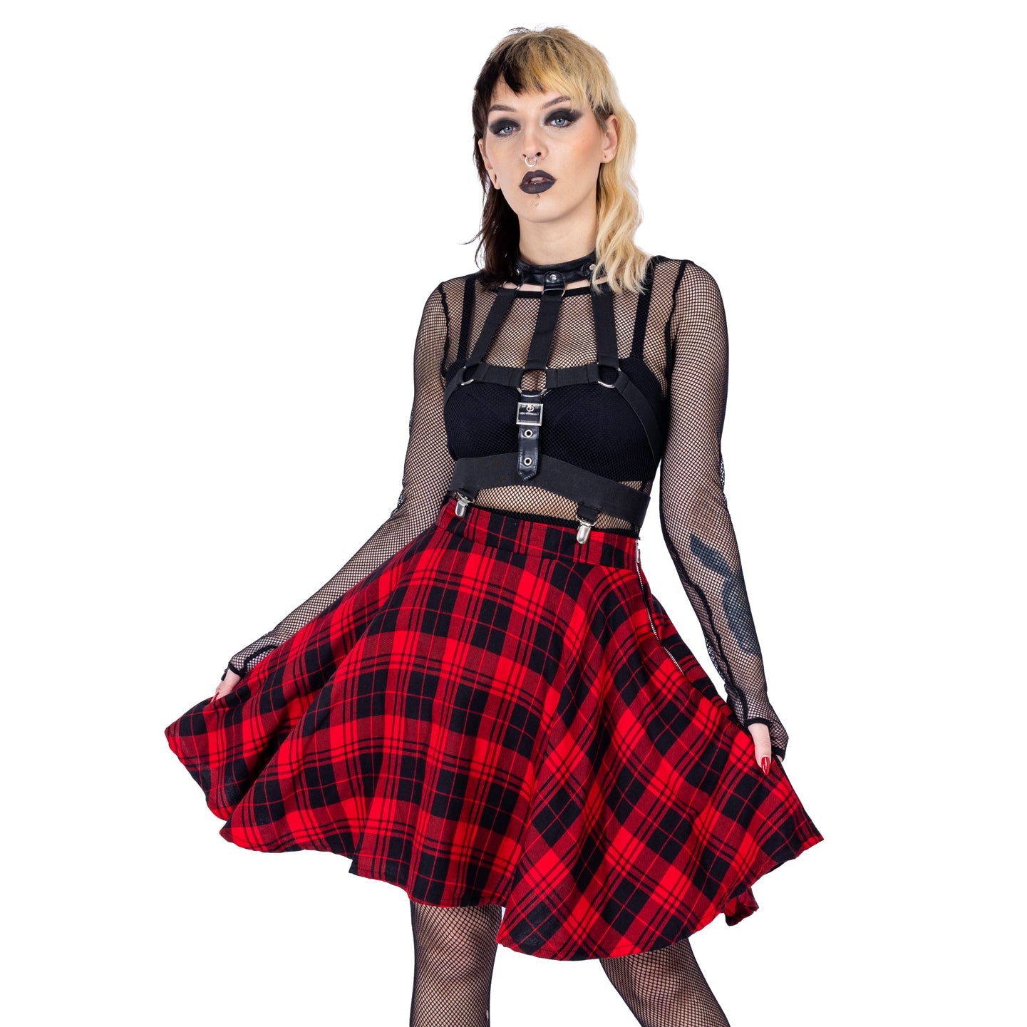 POIZEN ELRENE RED CHECK SKIRT