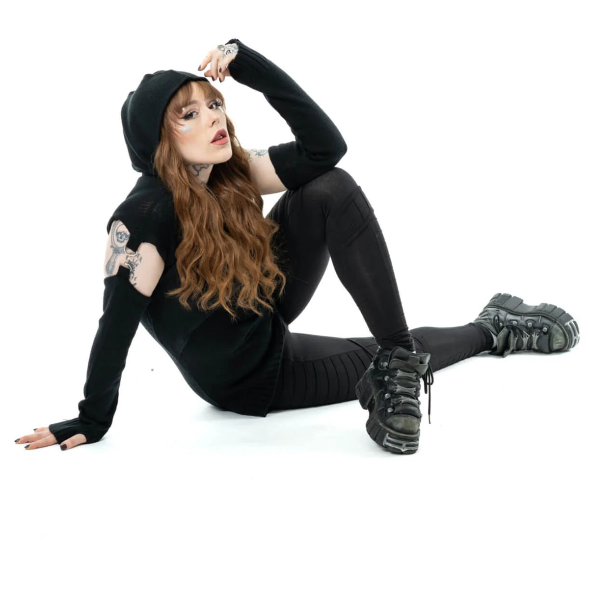POIZEN VIXXSIN ESHA HOODED JUMPER BLACK