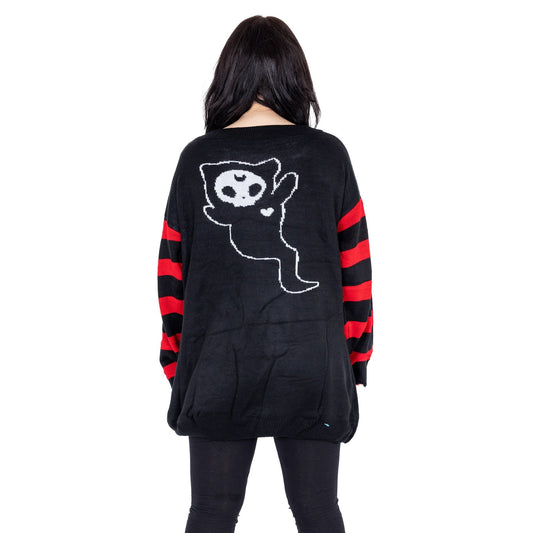 POIZEN HEARTLESS HALF DEAD CAT JUMPER RED WHITE BLACK