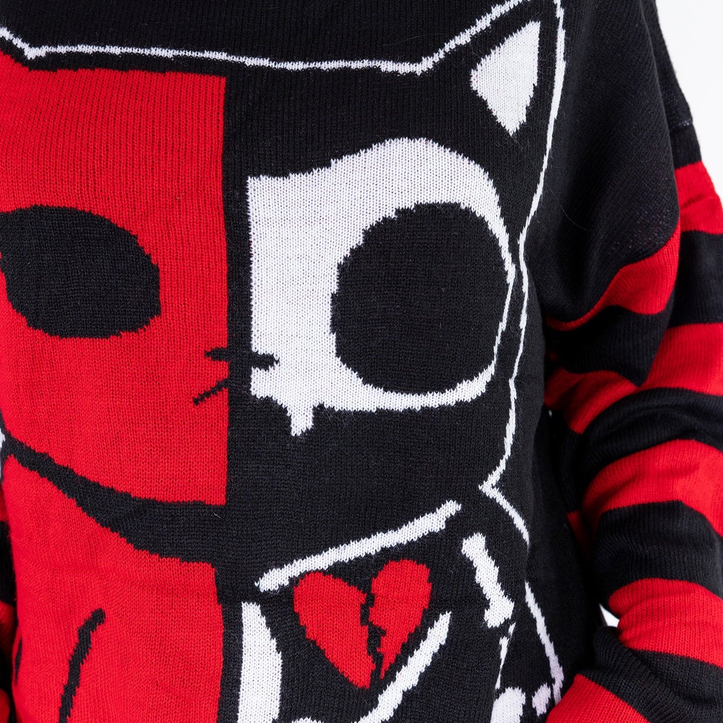 POIZEN HEARTLESS HALF DEAD CAT JUMPER RED WHITE BLACK