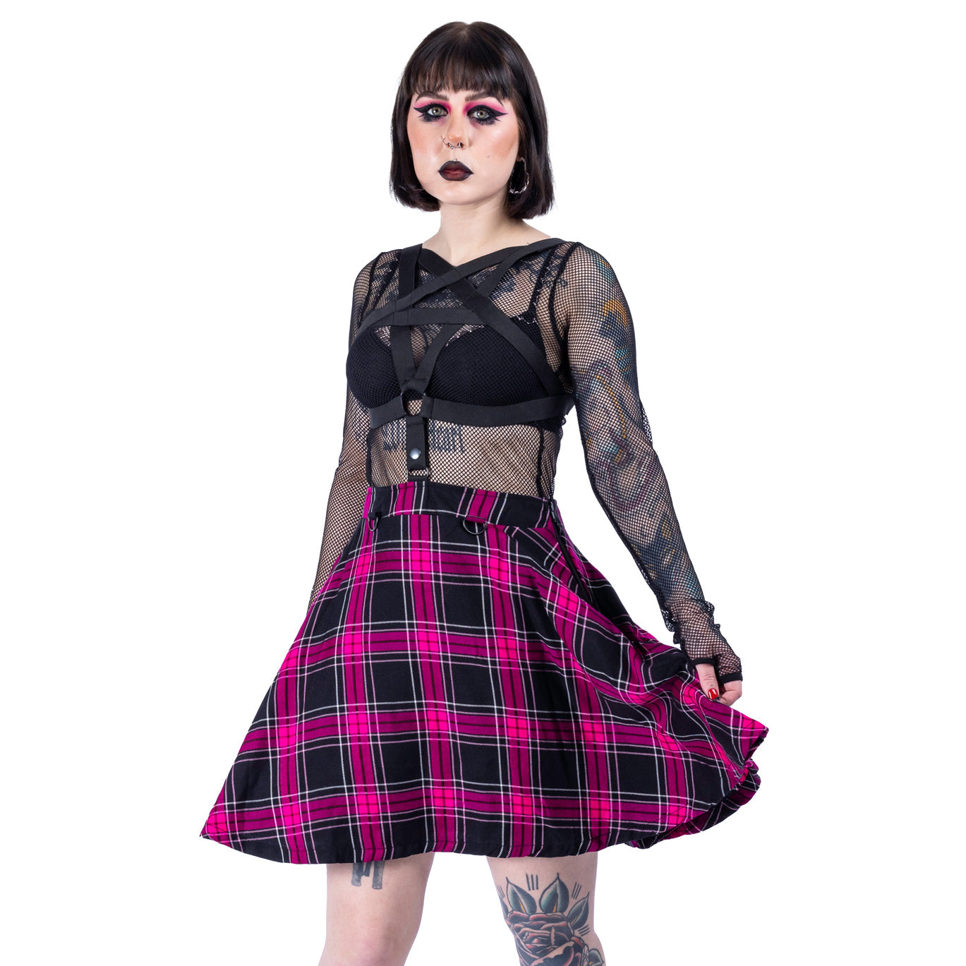 POIZEN HEARTLESS HEXXED DARK PINK CHECK SKIRT