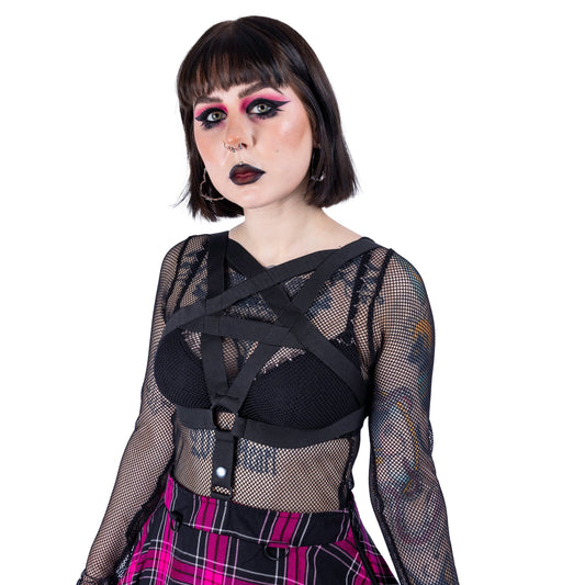 POIZEN HEARTLESS HEXXED DARK PINK CHECK SKIRT