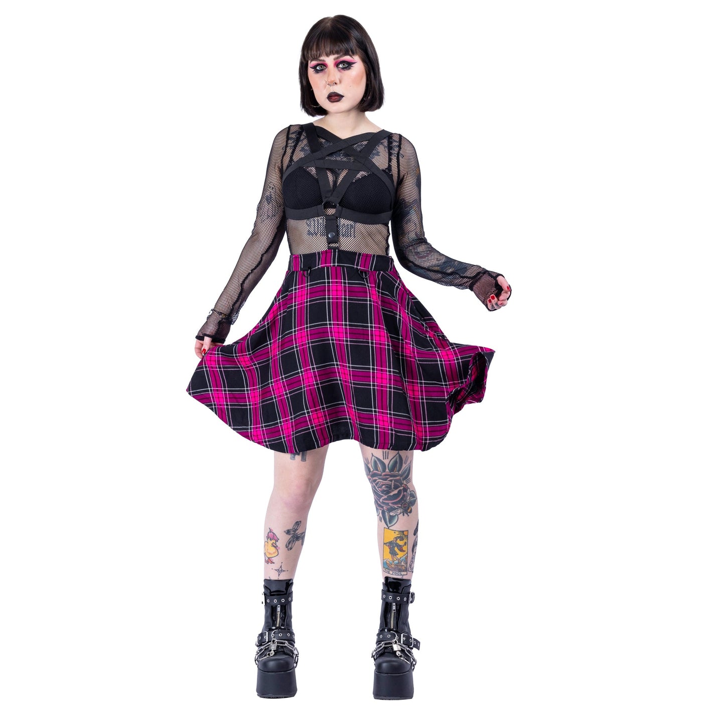 POIZEN HEARTLESS HEXXED DARK PINK CHECK SKIRT