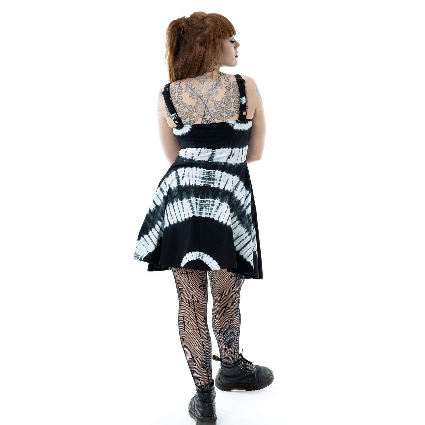 POIZEN CHEMICAL ISLEY DRESS BLACK WHITE TYE DIE
