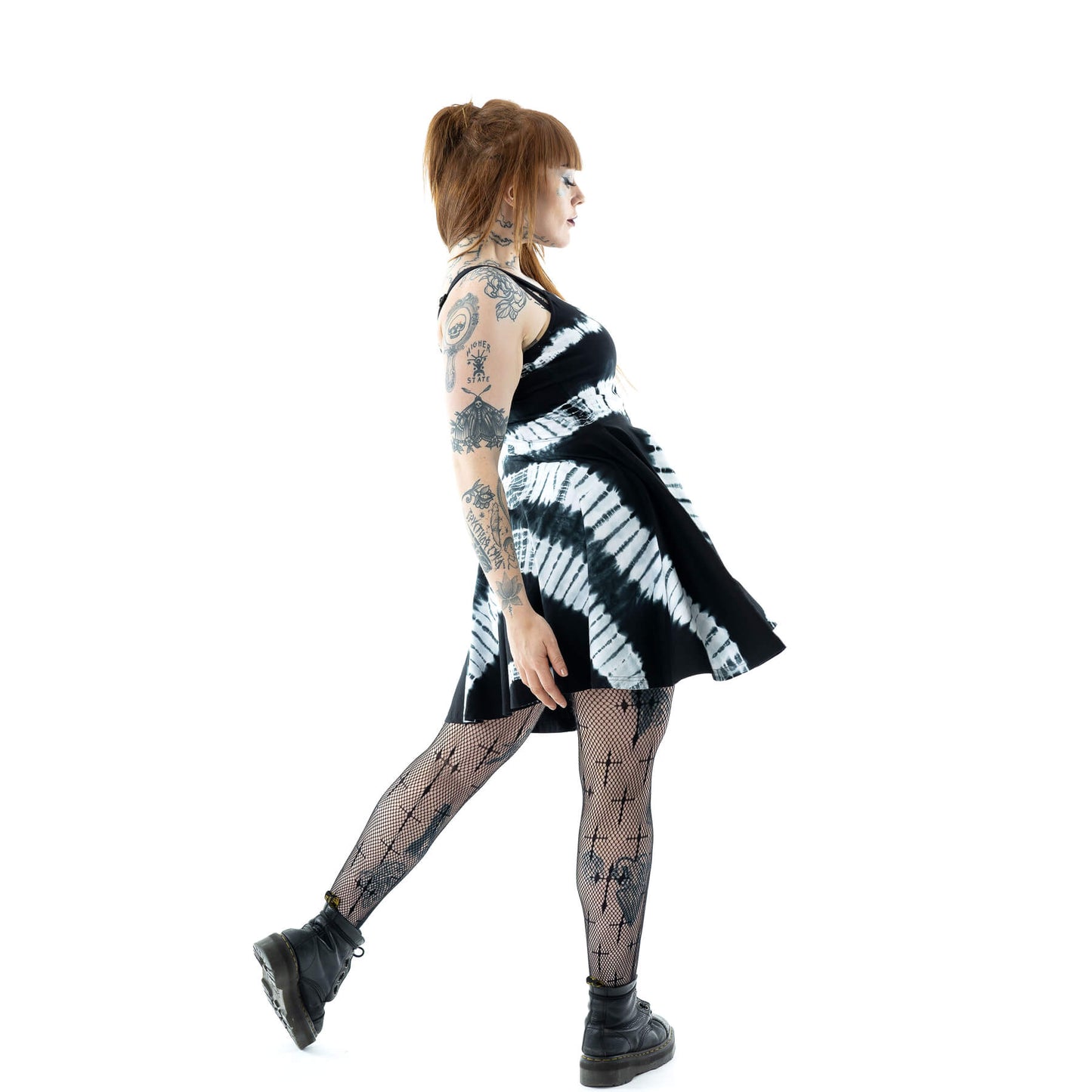 POIZEN CHEMICAL ISLEY DRESS BLACK WHITE TYE DIE