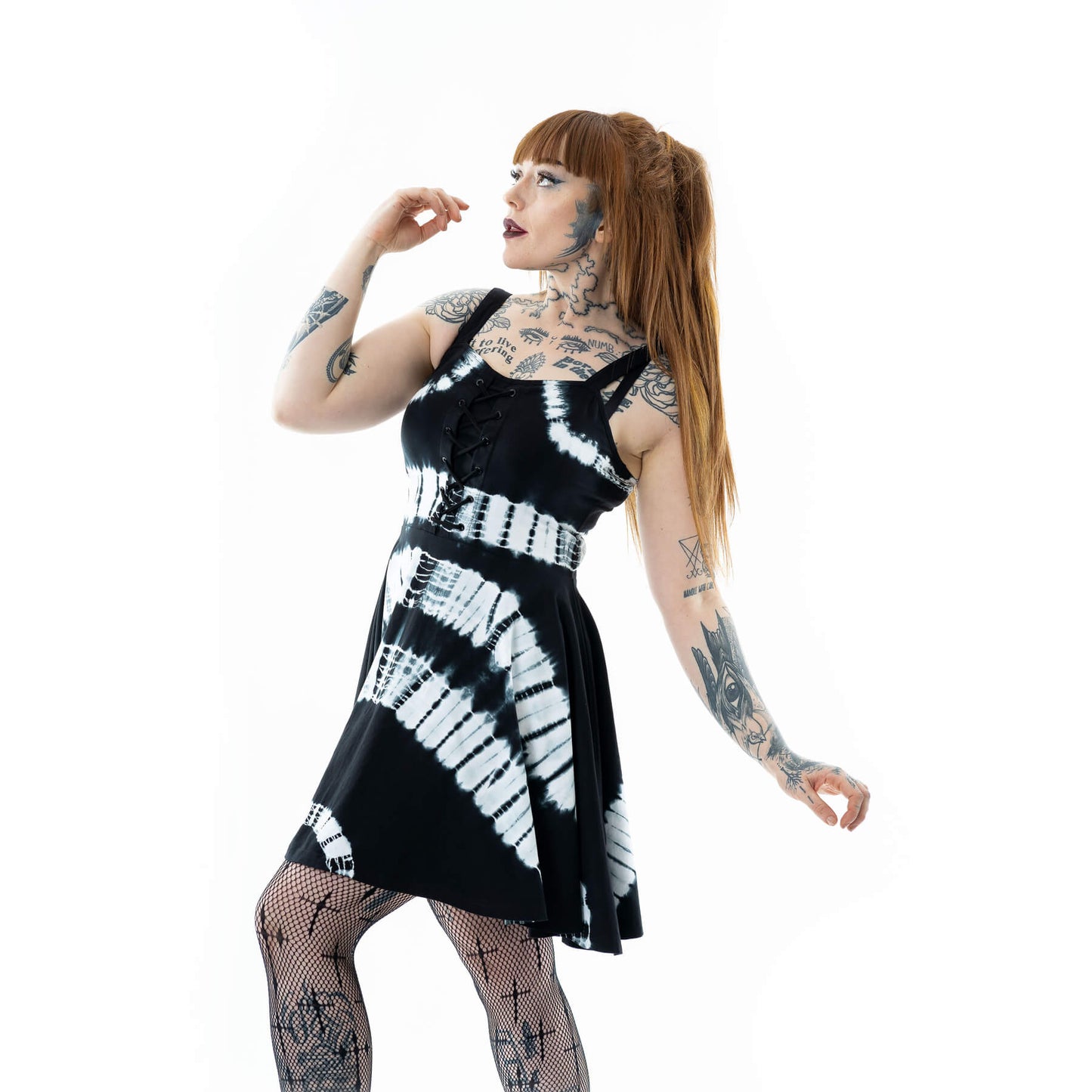 POIZEN CHEMICAL ISLEY DRESS BLACK WHITE TYE DIE