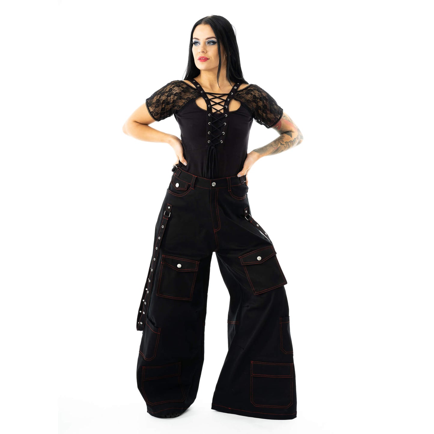 VIXXIN CHEMICAL JAYCEE LONG LEG PANTS BLACK RED