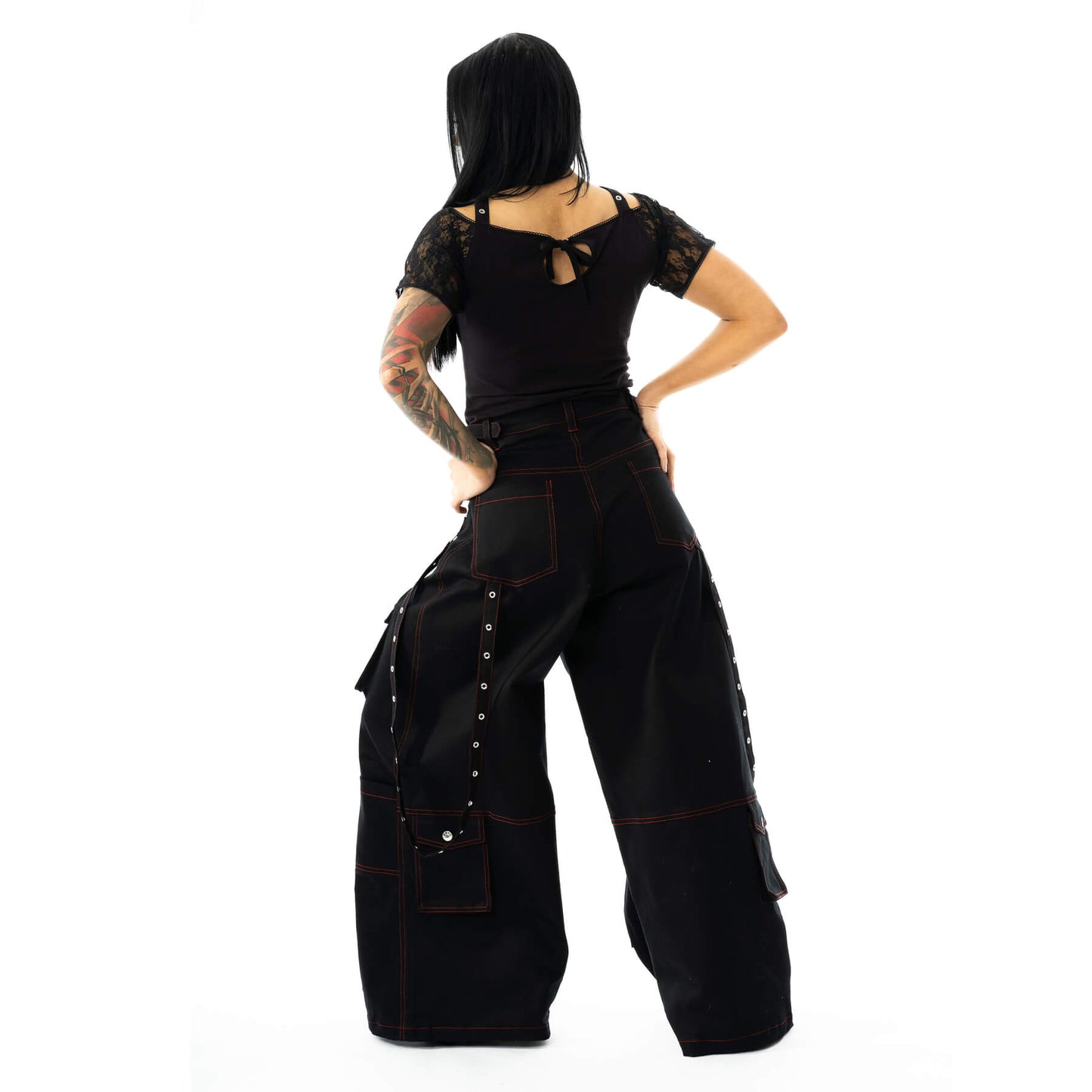 VIXXIN CHEMICAL JAYCEE LONG LEG PANTS BLACK RED