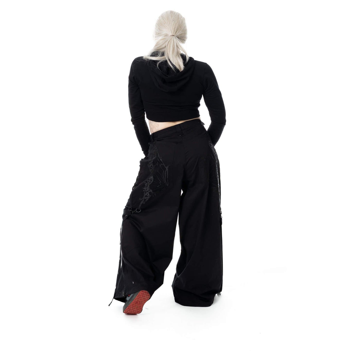 VIXXSIN MARIPOSA PANTS - SUPER BAGGY IN BLACK WITH EMBROIDERY