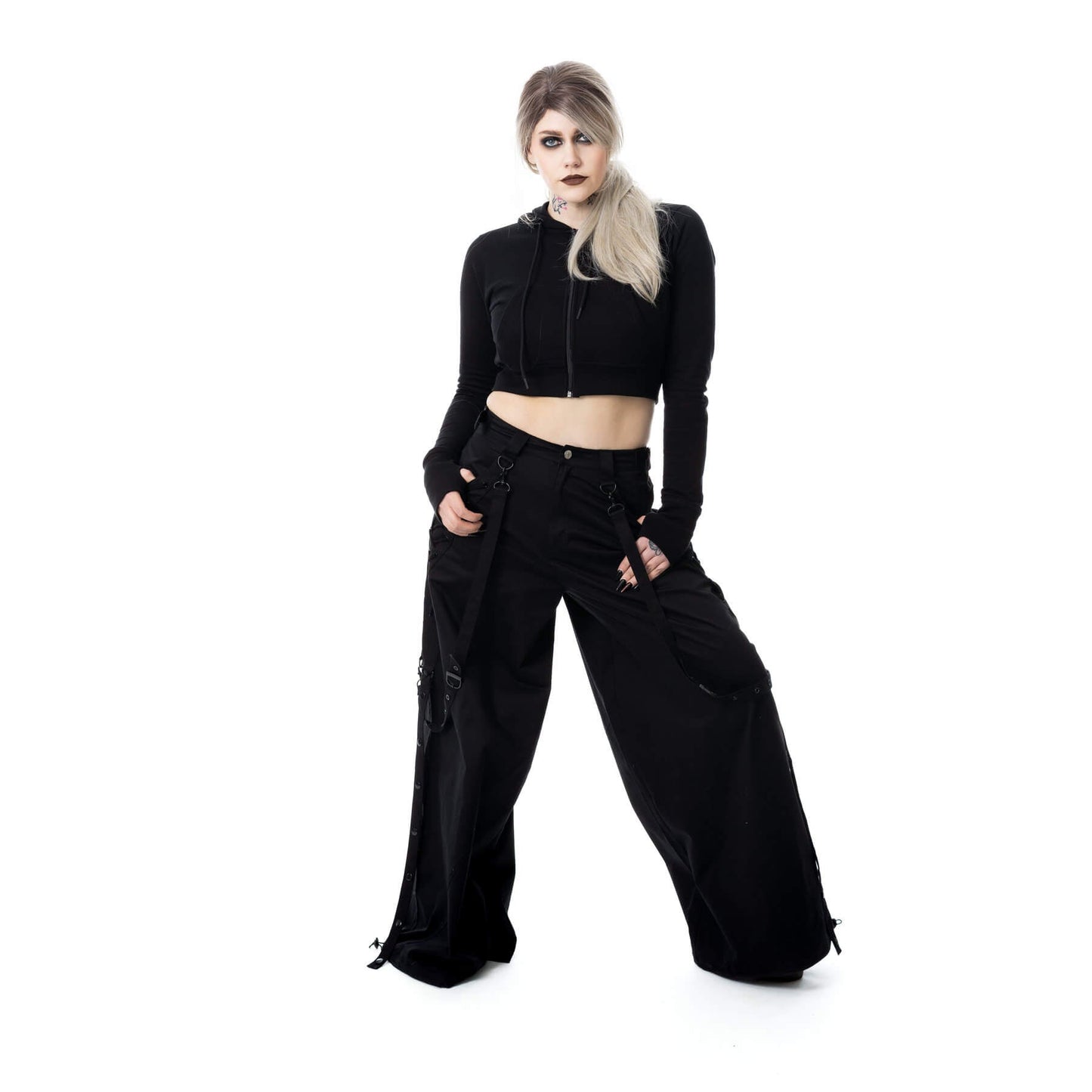 VIXXSIN MARIPOSA PANTS - SUPER BAGGY IN BLACK WITH EMBROIDERY