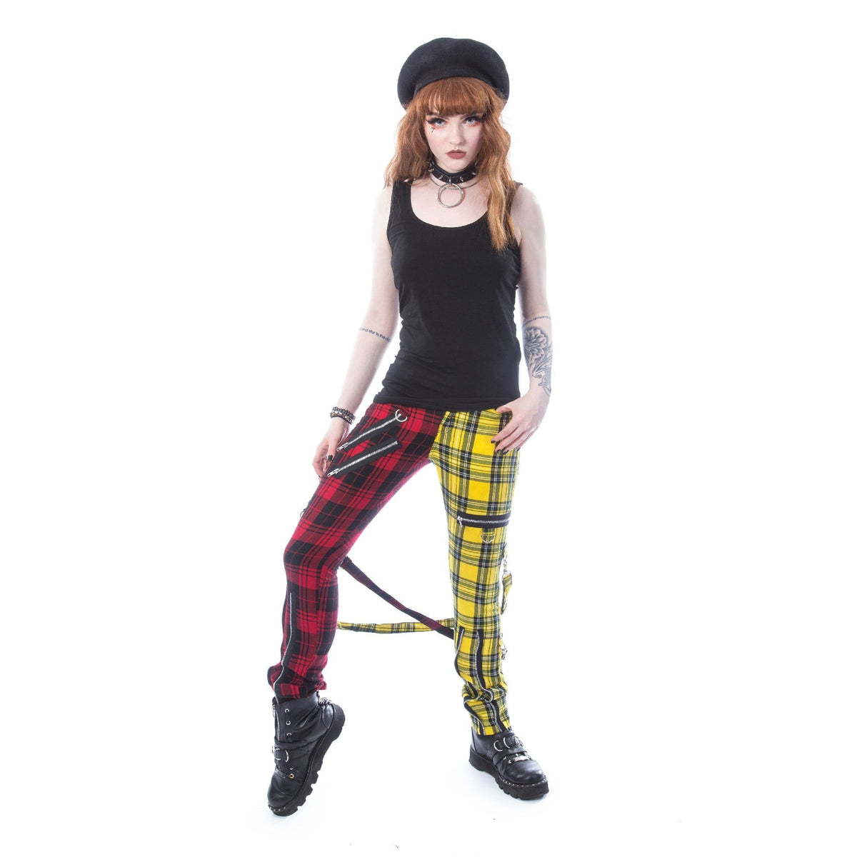 POIZEN CHEMICAL ORDELIA PANTS RED YELLOW TARTAN LADIES