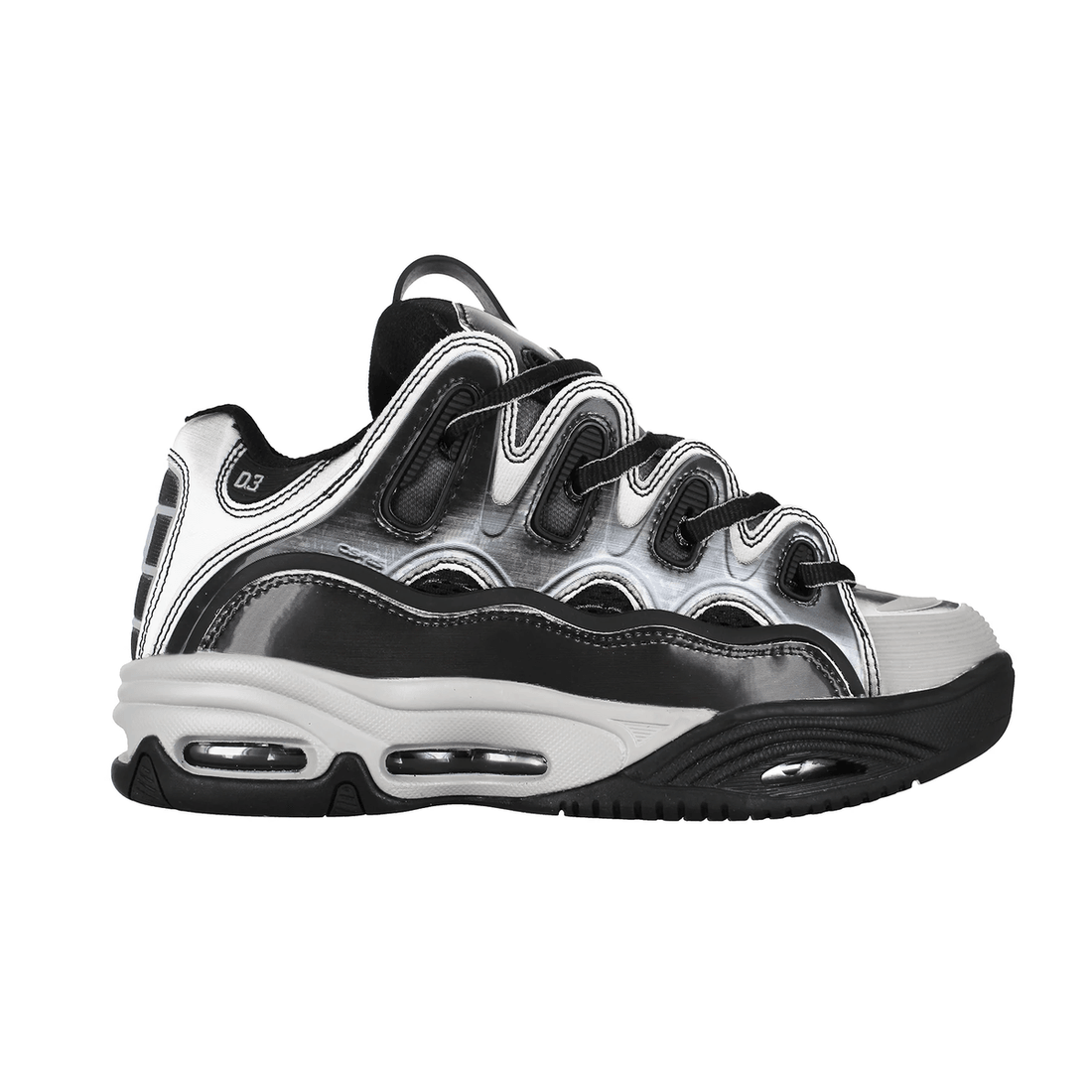 OSIRIS SHOES D3 2001 SILVER BLACK HOLO TRAINERS