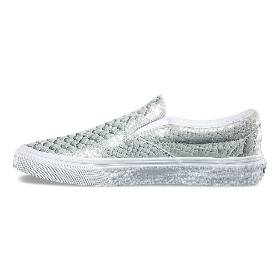 VANS SLIP ON METALLIC SNAKE SILVER TRUE WHITE TRAINERS (UK 4 EUR 36.5)