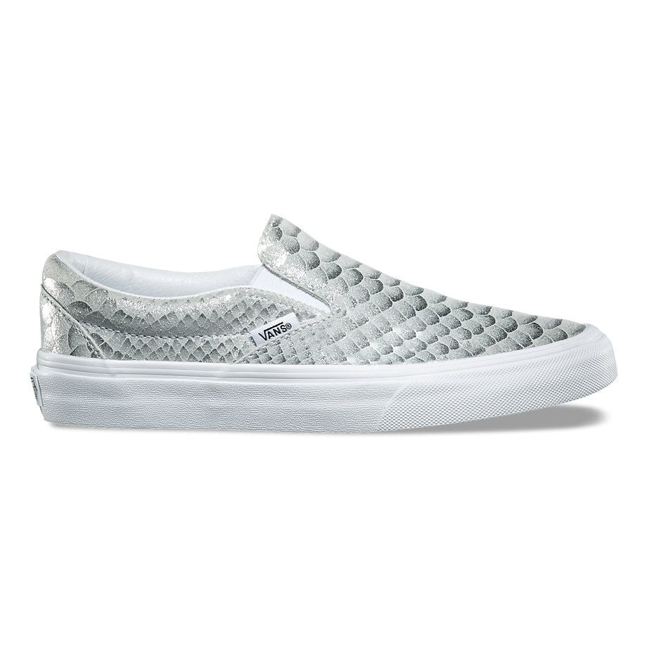 VANS SLIP ON METALLIC SNAKE SILVER TRUE WHITE TRAINERS (UK 4 EUR 36.5)