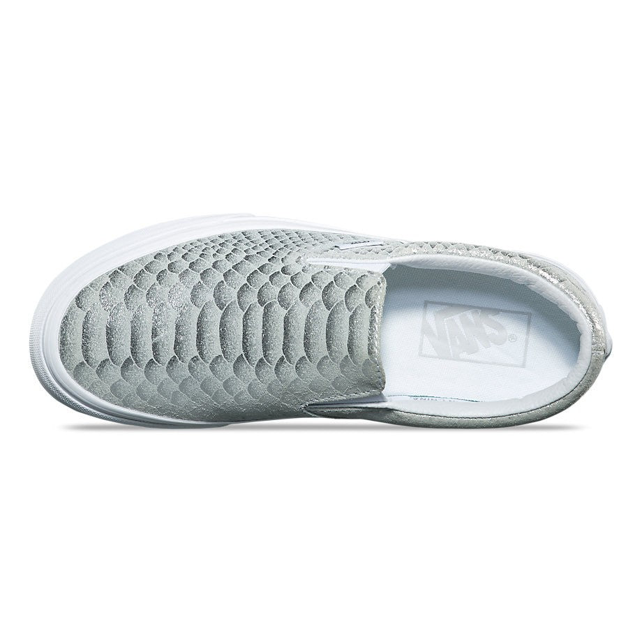 VANS SLIP ON METALLIC SNAKE SILVER TRUE WHITE TRAINERS (UK 4 EUR 36.5)