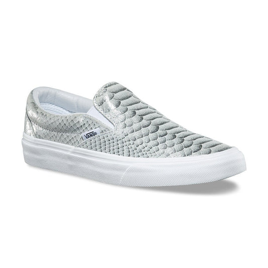VANS SLIP ON METALLIC SNAKE SILVER TRUE WHITE TRAINERS (UK 4 EUR 36.5)