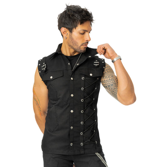 VIXXIN POIZEN INDUSTRIES SANCTIFIED SINS VEST SHIRT BLACK MENS