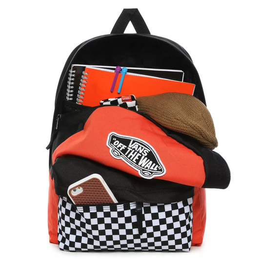 VANS REALM PAPRIKA BLACK & WHITE CHECKERBOARD BACKPACK