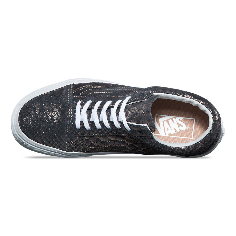 VANS OLD SKOOL (METALLIC SNAKE) ROSE GOLD TRUE WHITE LADIES TRAINERS (UK 4 EUR 36.5)