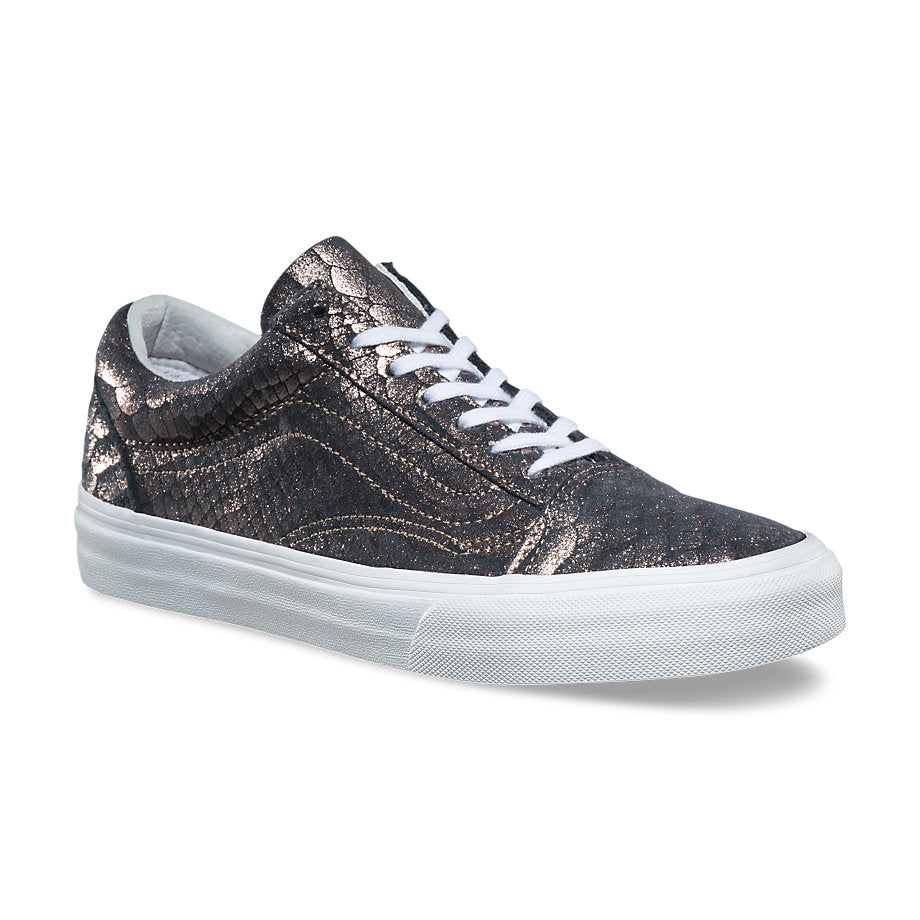 VANS OLD SKOOL (METALLIC SNAKE) ROSE GOLD TRUE WHITE LADIES TRAINERS (UK 4 EUR 36.5)