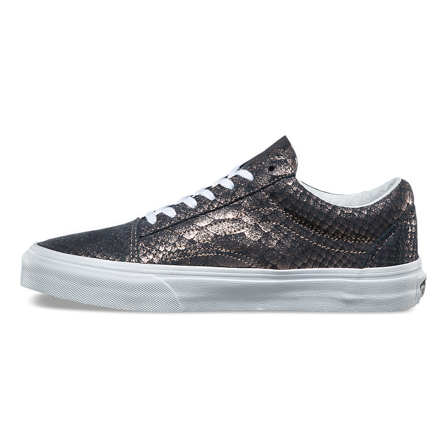 VANS OLD SKOOL (METALLIC SNAKE) ROSE GOLD TRUE WHITE LADIES TRAINERS (UK 4 EUR 36.5)