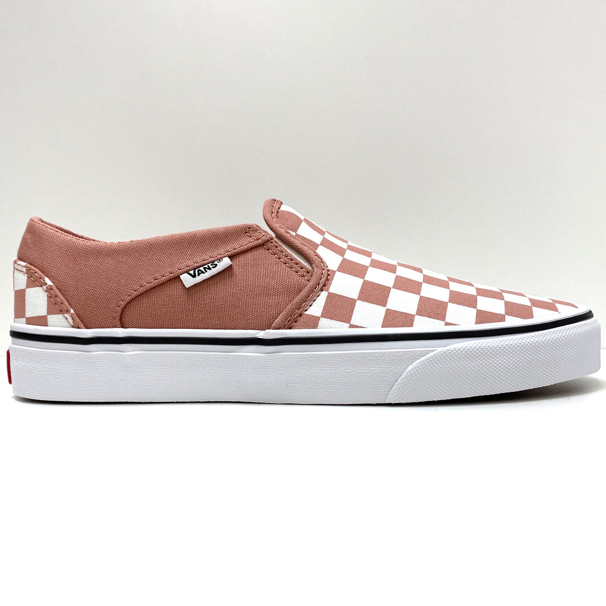 VANS ASHER SLIP ON CHECKERBOARD ROSE DAWN PINK & WHITE TRAINERS