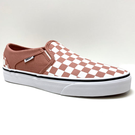 VANS ASHER SLIP ON CHECKERBOARD ROSE DAWN PINK & WHITE TRAINERS