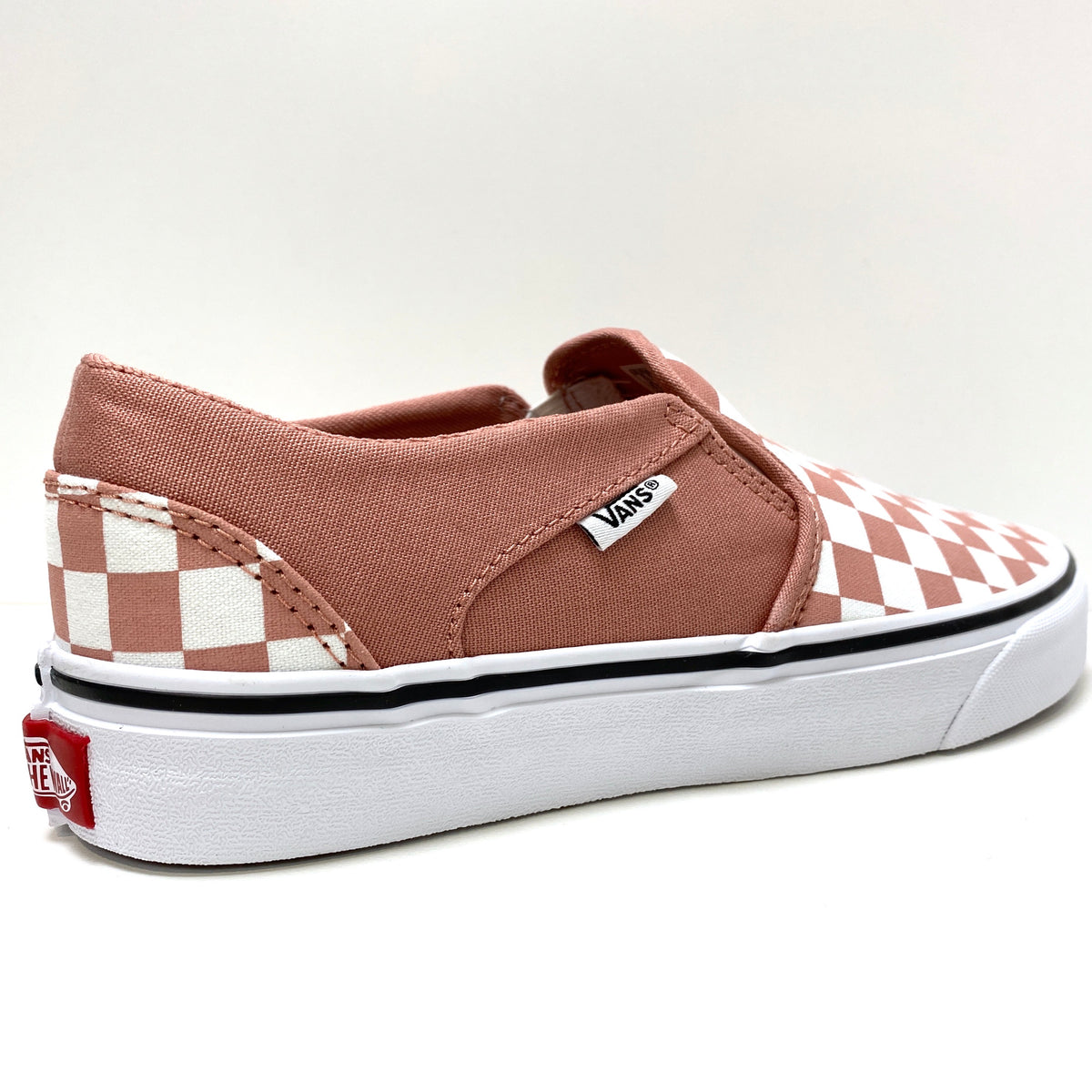VANS ASHER SLIP ON CHECKERBOARD ROSE DAWN PINK & WHITE TRAINERS