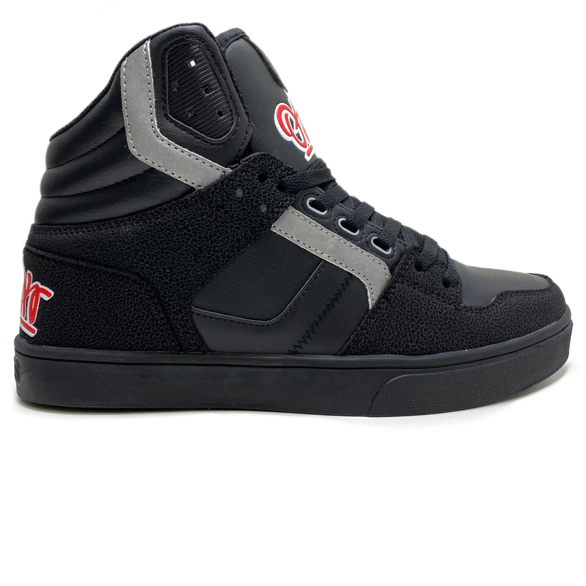 OSIRIS SHOES CLONE BLACK RED SILVER TRAINERS (UK 10)