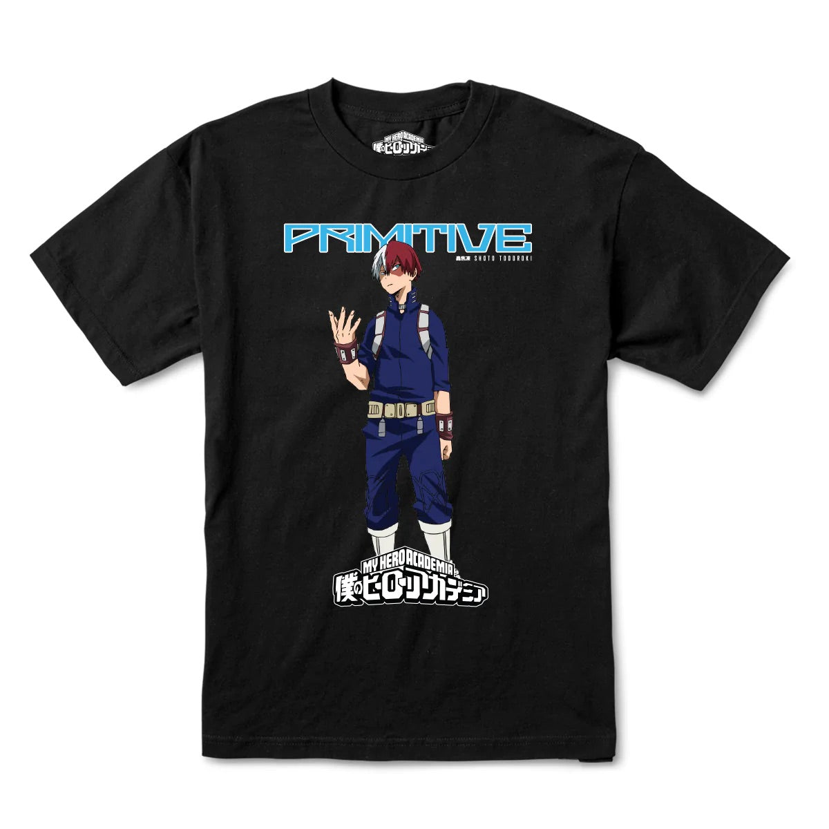 MY HERO ACADEMIA X PRIMITIVE SHOTO TODOROKI BLACK T-SHIRT