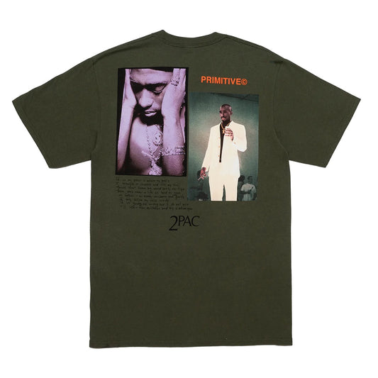PRIMITIVE X TUPAC VOICE MILITARY GREEN T SHIRT