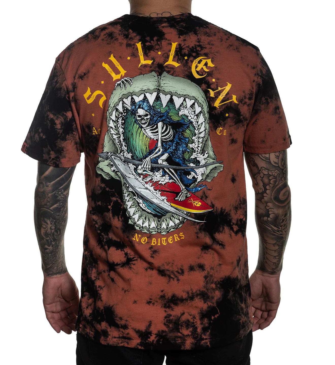 SULLEN CLOTHING NO BITERS CORAL BLACK CRYSTAL WASH PREMIUM T-SHIRT