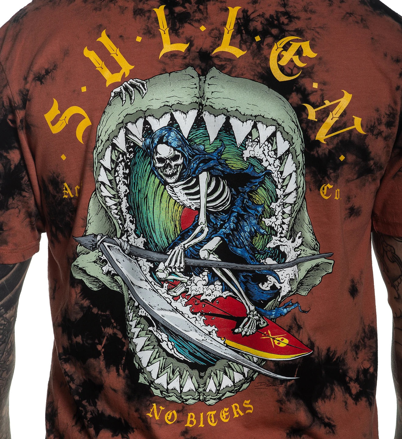SULLEN CLOTHING NO BITERS CORAL BLACK CRYSTAL WASH PREMIUM T-SHIRT
