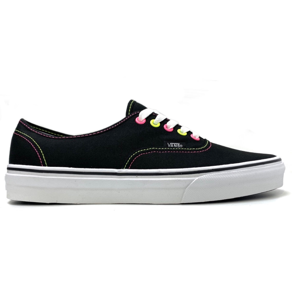 VANS AUTHENTIC (NEON) BLACK PINK YELLOW CANVAS UNISEX TRAINERS (UK 8 EUR 42)