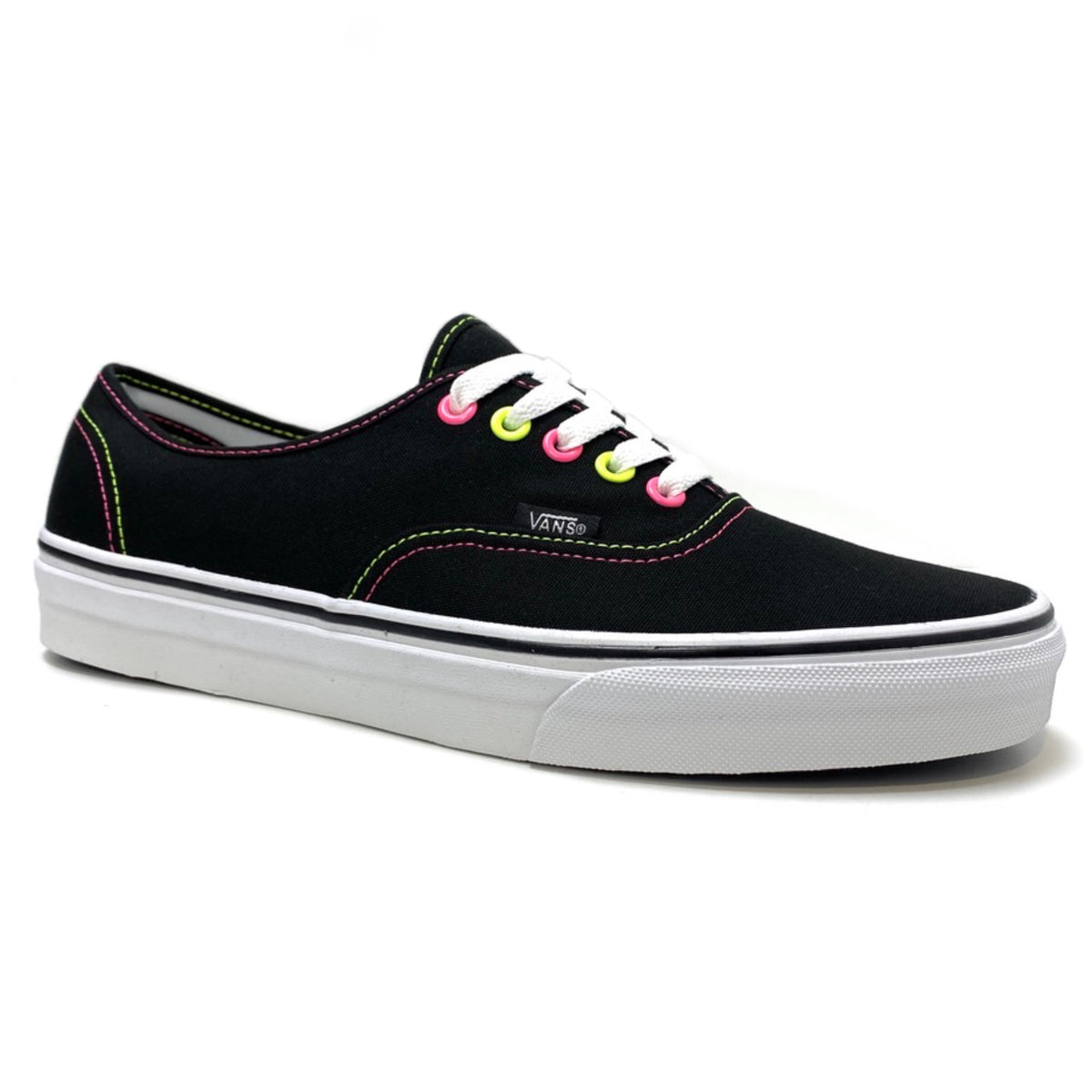 VANS AUTHENTIC (NEON) BLACK PINK YELLOW CANVAS UNISEX TRAINERS (UK 8 EUR 42)