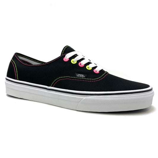 VANS AUTHENTIC (NEON) BLACK PINK YELLOW CANVAS UNISEX TRAINERS (UK 8 EUR 42)