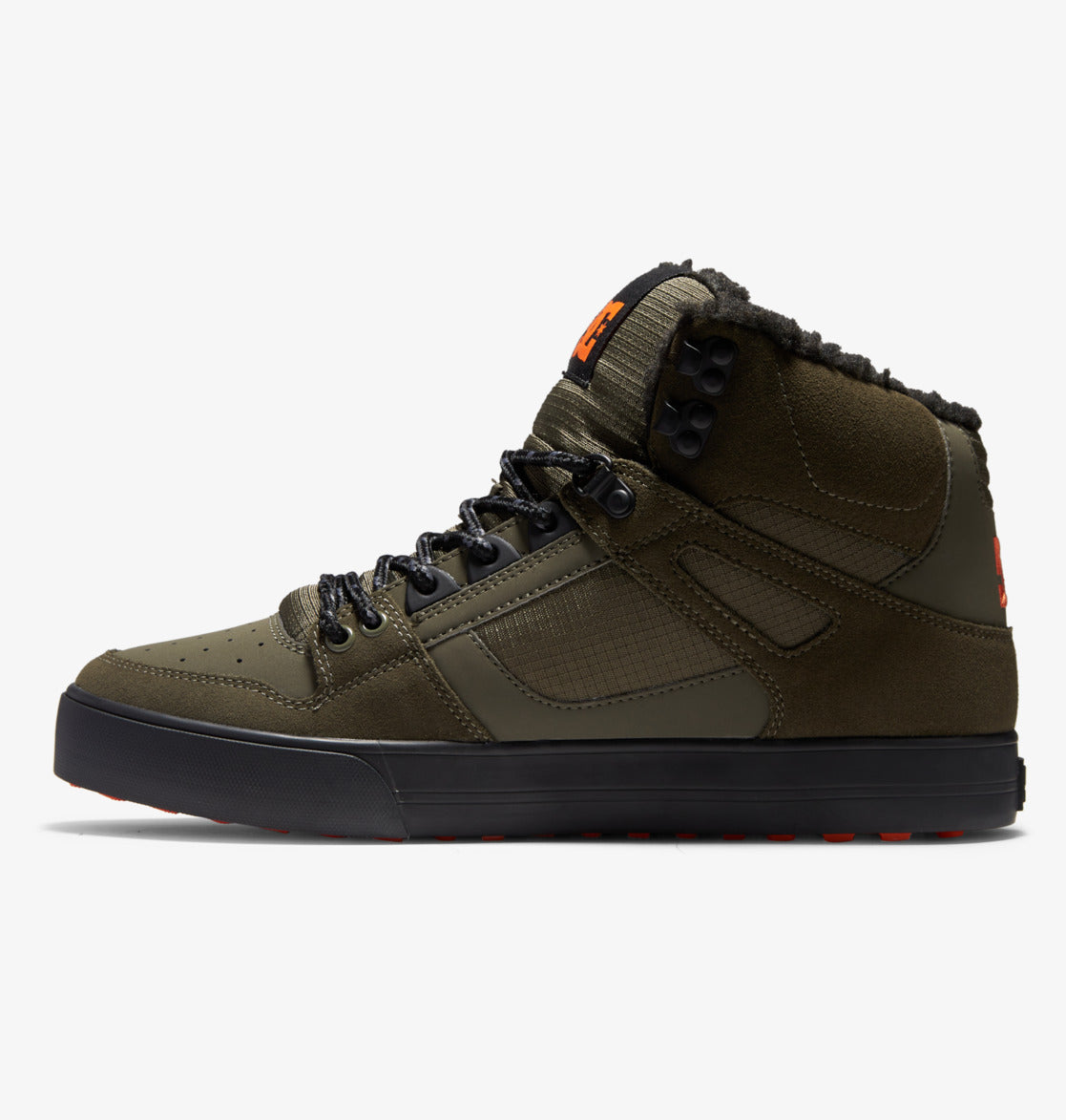 DC SHOES PURE HIGH TOP WNT DUSTY OLIVE GREEN & ORANGE WINTERISED TRAINERS BOOTS