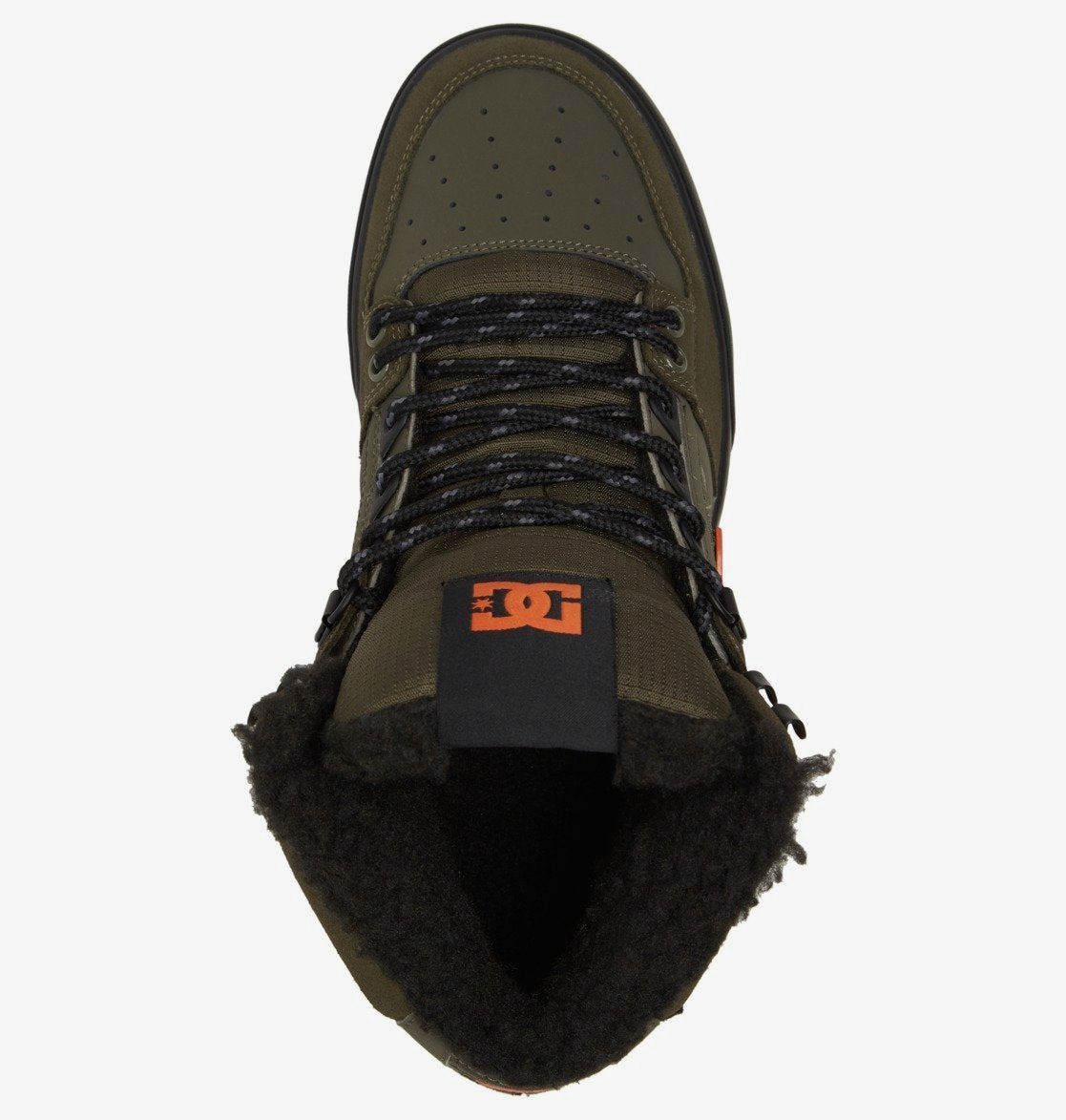 DC SHOES PURE HIGH TOP WNT DUSTY OLIVE GREEN & ORANGE WINTERISED TRAINERS BOOTS