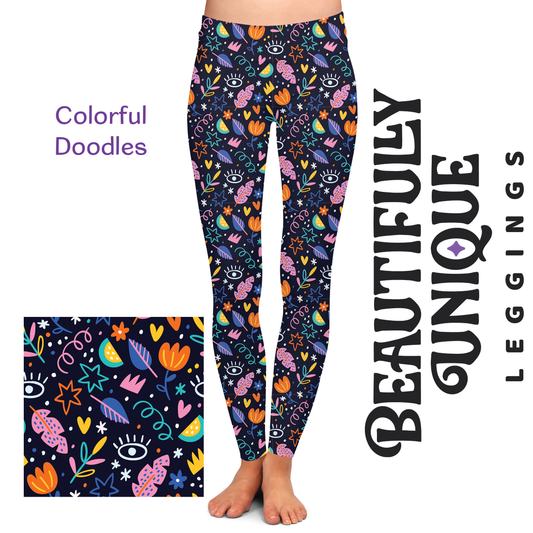 Beautifully Unique™ Colorful Doodles Curvy 10-14 Leggings