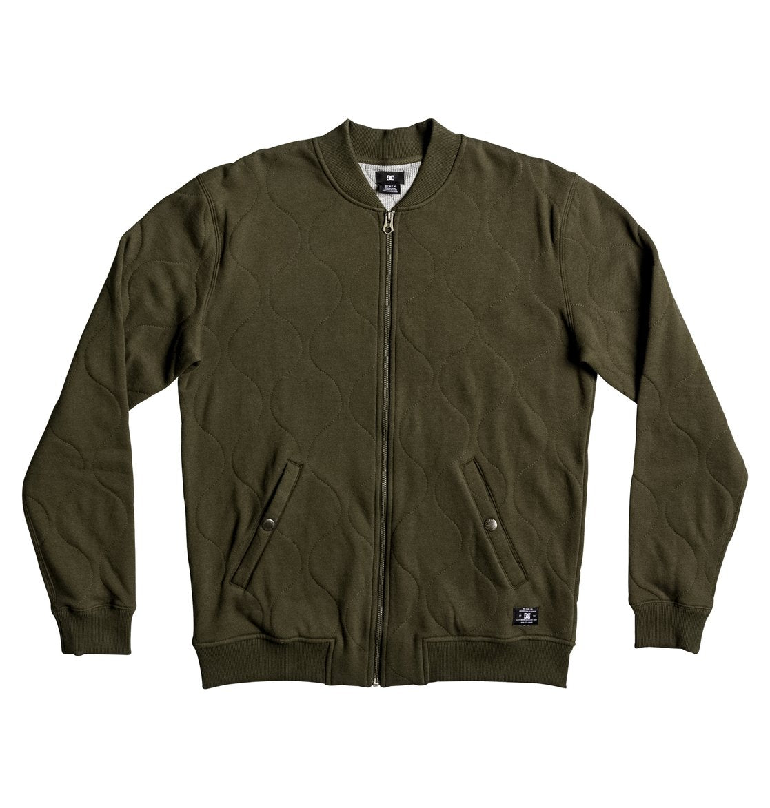 DC SHOES LELAND QUILTED JERSEY DARK OLIVE GREEN BOMBER JACKET