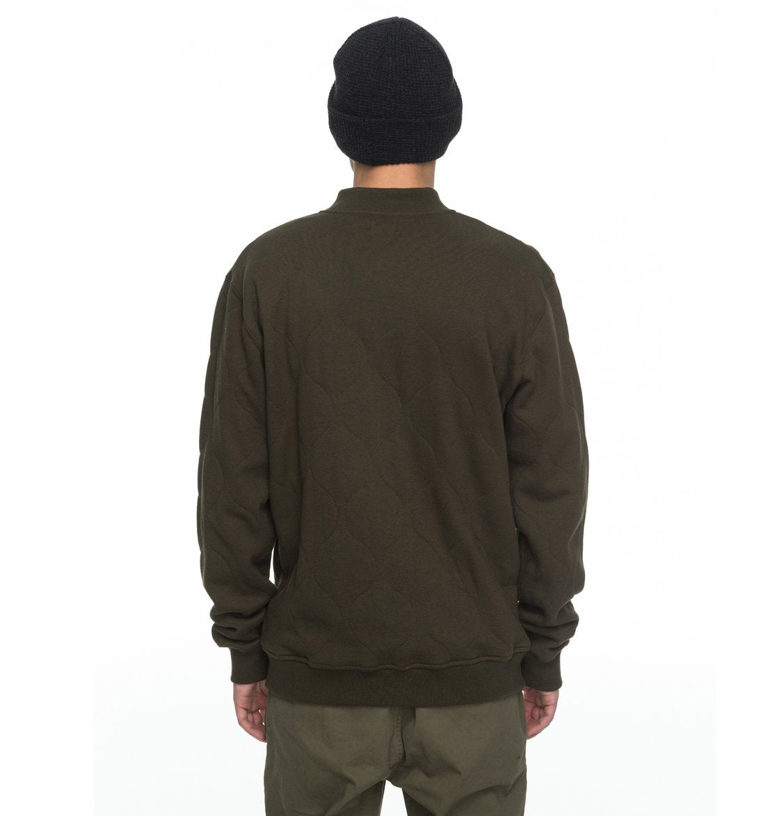 DC SHOES LELAND QUILTED JERSEY DARK OLIVE GREEN BOMBER JACKET