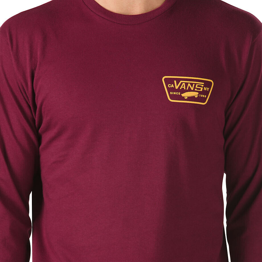 VANS FULL PATCH BURGUNDY & YELLOW LONG SLEEVE T-SHIRT