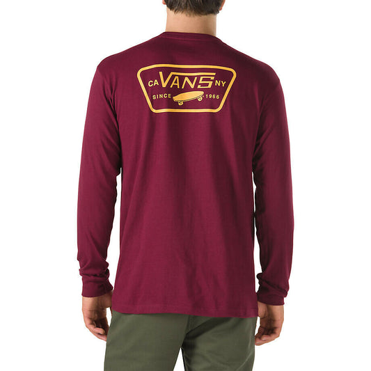 VANS FULL PATCH BURGUNDY & YELLOW LONG SLEEVE T-SHIRT