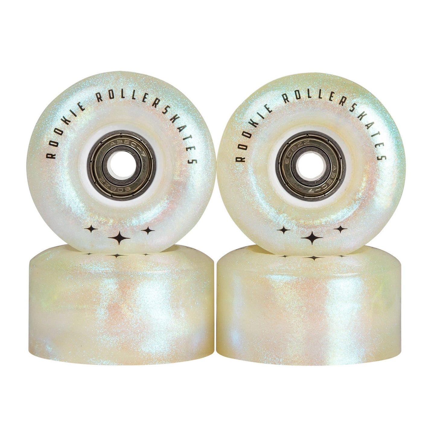 ROOKIE ROLLAR SKATES QUAD LED FLASH WHEELS (4 PACK) - WHITE GLITTER