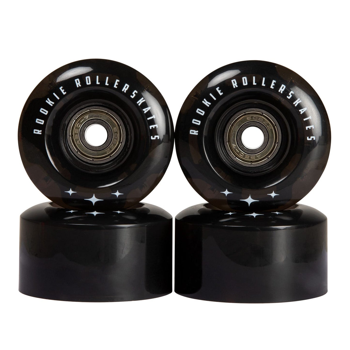 ROOKIE ROLLAR SKATES QUAD LED FLASH WHEELS (4 PACK) - CLEAR BLACK