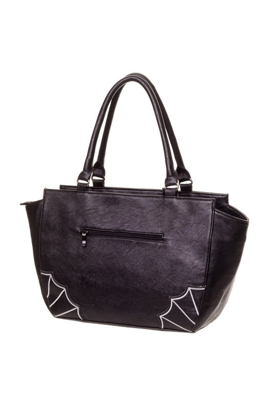 LOST QUEEN BLACK WHITE BATS HANDBAG  BBN797