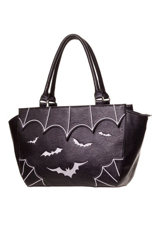 LOST QUEEN BLACK WHITE BATS HANDBAG  BBN797
