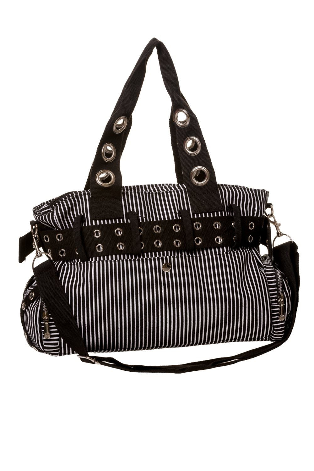 BANNED HANDCUFF HANDBAG BBN754 WHITE PINSTRIPE