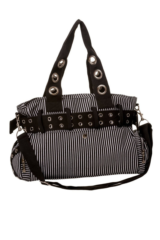 BANNED HANDCUFF HANDBAG BBN754 WHITE PINSTRIPE